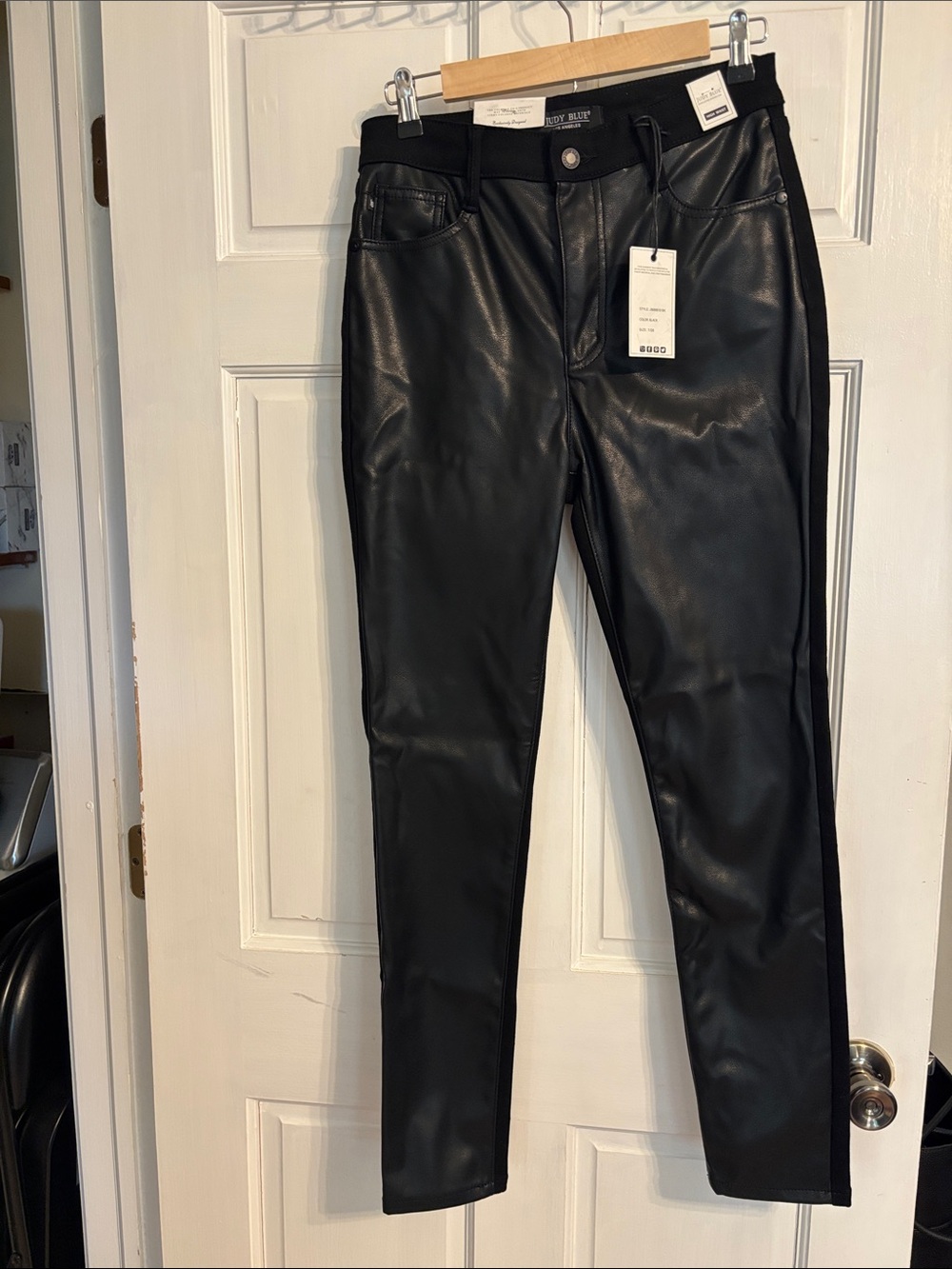 Judy Blue Black Coated Skinny Jeans - Faux Leather Look in the front